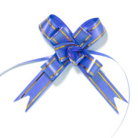 Бант подарочный затягивающийся   7см*18мм, принт: розочки СИНИЙ, 10шт/уп