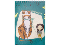 Блокнот А5  80л гребень "Тигр и девочка" клетка, жёстк.подложка, твин лак., фольга