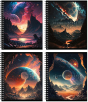 Тетрадь А5  48л кл. гребень Полином "Cosmic Landscape" выб.УФ-лак, 4 дизайна, БЕЗ ПОЛЕЙ