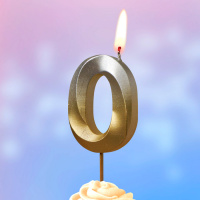 Свеча-цифра "0" Золото-серебро, 4см