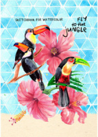 Скетчбук А5  20л.   "Туканы в цветах", гребень, жестк.подложка, акварельная бумага 200 гр/м