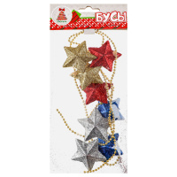 Бусы декоративные  1м, со звездами,  красный/золотой/синий/серебро