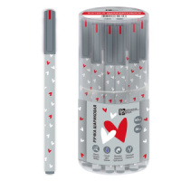 Ручка шар. Феникс+ "Сердечки на сером" синяя, 0,5мм, софт-тач