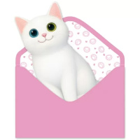 Открытка фигурная б/т "Котик" белый с конвертом