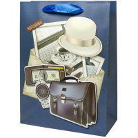 Пакет подар. бумажн. 18*10*24 см, 210 гр/м Деловой стиль, 4 дизайна