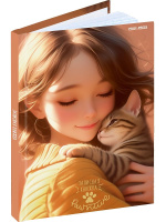 Блокнот А6 7БЦ  48л "Девушка и котенок" клетка, глянц.лам., лен