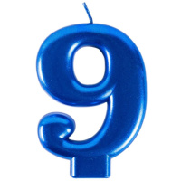 Свеча-цифра "9" Синяя, 8см