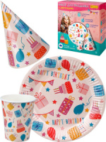 Набор для праздника "С днём рождения" тарелка 6 шт, стаканы 6 шт, колпаки 6 шт