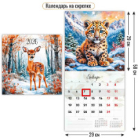 Календарь КВАДРАТ  290*290мм на 2026г.с курсором  Милые животные