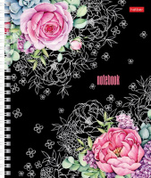 Тетрадь А5  96л кл. гребень Hatber "Цветочная романтика" мат.лам., тисн., 2 диз.в блоке