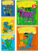 Тетрадь А5 12л косая лин. с доп.горизонт.лин. Проф-Пресс "Современные динозавры" 5 диз.в спайке*