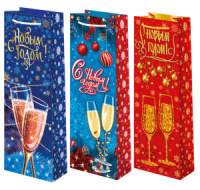 Пакет подар. бум. новогодн. 12*36*8см(под бутылку) 157 гр/м "Праздничный" ассорти
