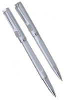 Набор: ручка шариковая+роллер Pier Cardin, корпус-латунь, серебро, сталь+хром