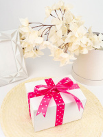 Лента упаковочная атласная 25мм*22м, Горошек, малиновый