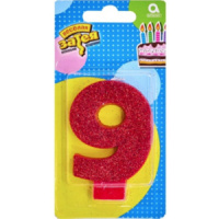 Свеча-цифра "9", Глиттер 8см