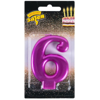 Свеча-цифра "6" Ярко-розовая 8см.