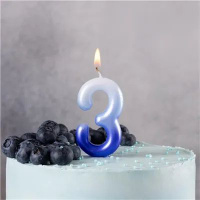 Свеча-цифра "3" Омбре голуб/синий, 6см.