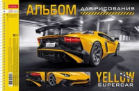 Альбом А4 24л гребень "YELLOWsupercar", перфорация на отрыв, метал.картон, выб.лак., пл. 100 гр/м