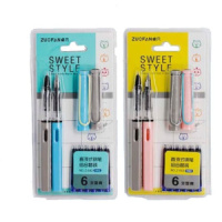 Ручка перьевая, 2 ручки, 6 сменных картриджей, перо из стали