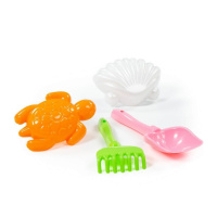 Набор игрушек. Лопатка 22см, грабли 22см, формочки 2шт ( ракушка + черепаха)