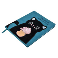 Дневник универсальн. обл.кожзам, тв.пер. "Котик" аппликация, ляссе, 48л.