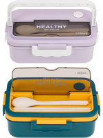 Ланч-бокс 1000мл+330мл  с двумя отдел.+чашка для супа,с прибор. (лож,палоч), ассорти