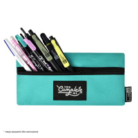 Пенал-косметичка (195*100) молния, ткань "Бирюзовый" нашивки из ткани