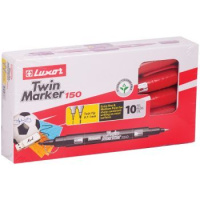 Маркер перманентный двухсторониий 0,7мм и 1мм  красный, Luxor "150" пулевидный наконечник