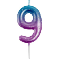 Свеча-цифра "9" Degrade  6 см, метал.цвет+напыление серебрян.точками