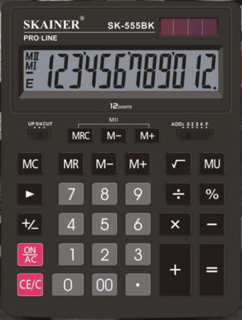 Калькулятор 12 разр. Skainer  настольный двойное питание черный (аналог Casio GR-12 )