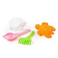 Набор игрушек. Лопатка 22см, грабли 22см, формочки 2шт ( ракушка + черепаха)