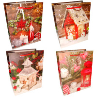 Пакет подар. бум. новогодн. 31*42*12 см 210 гр/м2 "Фонарики" микс дизайнов