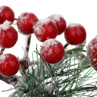 Декор новогодний 30см "Веточка заснеженная с ягодами"