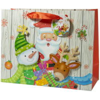 Пакет подар. бум. новогодн. 40*31*12см 210гр/м "Санта" 4 дизайна, 1 дизайн в упаковке, аппликация