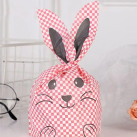 Мешок подар. ПВХ  с ушами 18*30см "Заяц в горошек" розовый