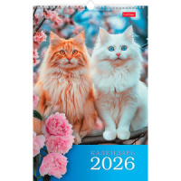 Календарь настенный перекидной РИГЕЛЬ  300*450мм на 2026г.  Роскошные кошки
