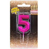 Свеча-цифра "5" Диамант Маджента, 4,5см.