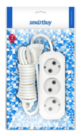 Удлинитель Smartbuy, 3 гнезда 1,5 м.10А/2,2кВт без заземления ПВС 2х1