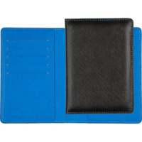 Обложка для паспорта из к/з Accent 5 отд.д/визиток, черная с голубым