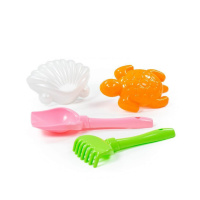 Набор игрушек. Лопатка 22см, грабли 22см, формочки 2шт ( ракушка + черепаха)