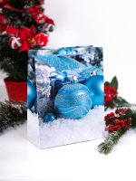 Пакет подар. бум. новогодн. 11*14*6см, 128г/м  "Голубые новогодние шарики"