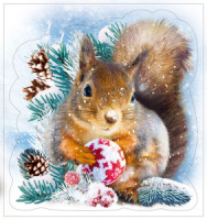 Витражная наклейка 16*15см "Новогодняя белочка" двусторонняя