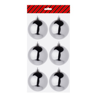 Набор елочных шаров 6 см, 6 шт., серебро, пластик