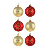 Набор елочных шаров 6 см, 6 шт., красный/золото, пластик