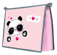 Папка д/тетрад. А5 (230*190*50) 1отд. молния сверху, метализир.картон "Панда в очках"