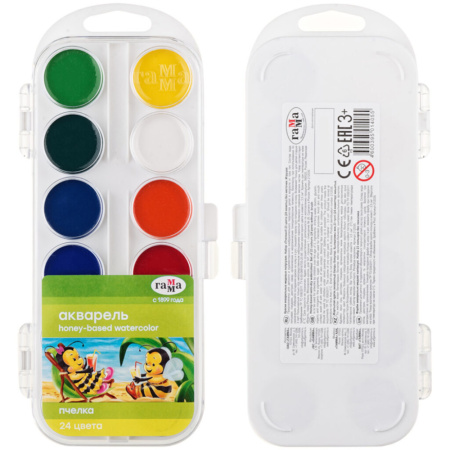 Акварельные краски 24цв. Пчелка, пласт/упак, б/к