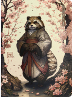 Записная книжка А5  80л. 7БЦ, "Тануки"  холодная фольга + твин лак, 100гр/м, клетка