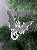 Подвесное украшение 10см "Новогодний дракончик" серебро, акрил