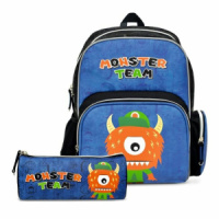 Набор 2в1 "Монстр" рюкзак 35x27x13см + пенал пустой, синий
