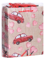 Пакет подар. бумажн. 18*23*8см, 210гр/м, Машинка с сердечками